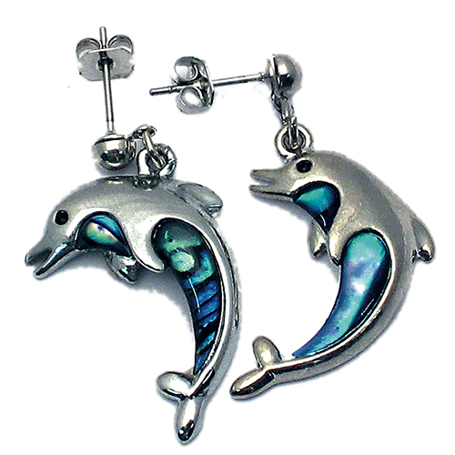 BOUCLES D'OREILLE NACRE BLEUE DAUPHIN  (x 12 pces)