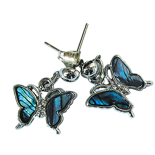 BOUCLES D'OREILLE NACRE BLEUE PETIT PAPILLON (x 12 pces)