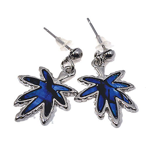 BOUCLES D'OREILLE NACRE BLEUE FEUILLE (x 12 pces)