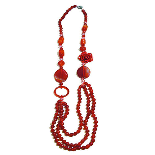 SAUTOIR FLEUR AGATE ROUGE