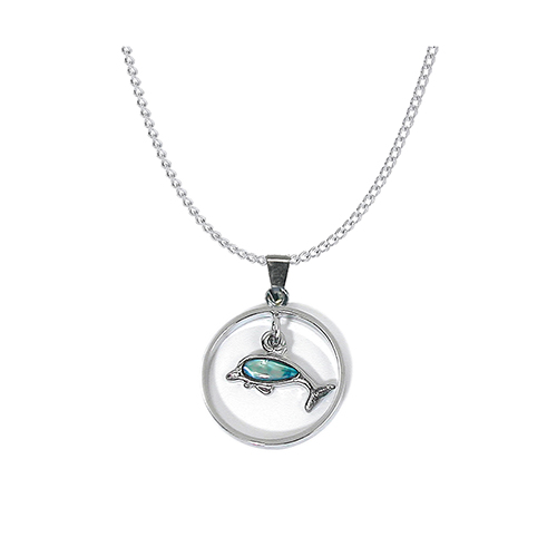 PENDENTIFS CHAÎNES NACRE DAUPHIN DANS ROND (x 12 pcs)