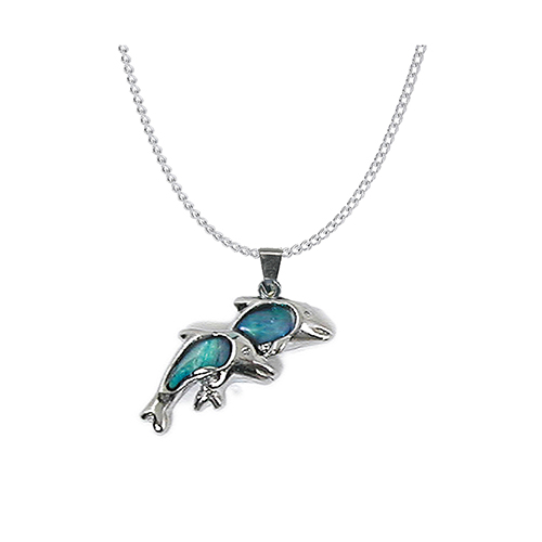 PENDENTIFS CHAÎNES NACRE DOUBLE DAUPHINS (x 12 pcs)