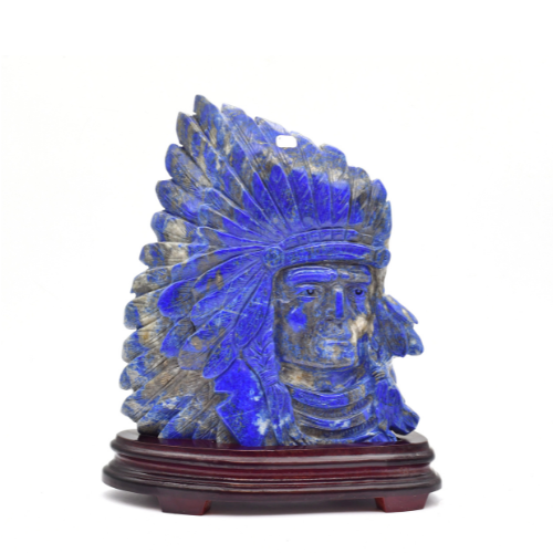 STATUETTE VISAGE D'INDIEN EN LAPIS LAZULI Qualité EXTRA