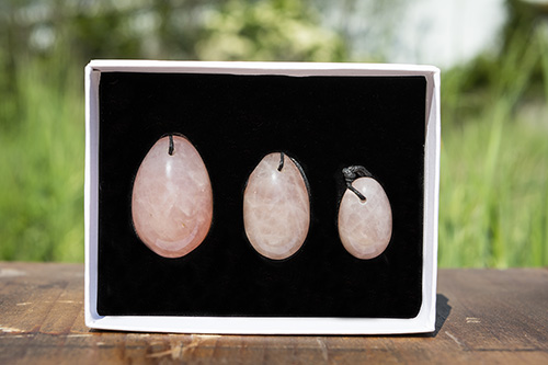 COFFRET OEUFS DE YONI EN QUARTZ ROSE Qualité EXTRA